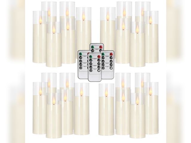 Lot 96-170643 - 24-Pack Acrylic LED Flameless Pillar Candles with Remote &amp; Timer, Battery Powered - Perfect for ...