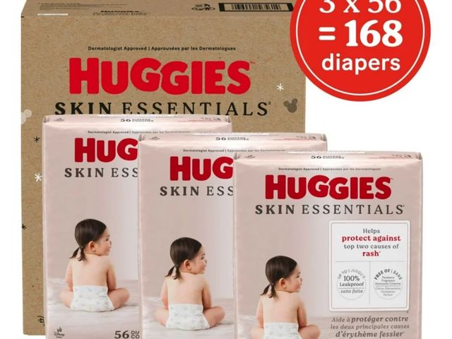 Lot 96-195224 - Huggies Skin Essentials Baby Diapers, Size 3 (16-28 lbs), 168 Count 
New