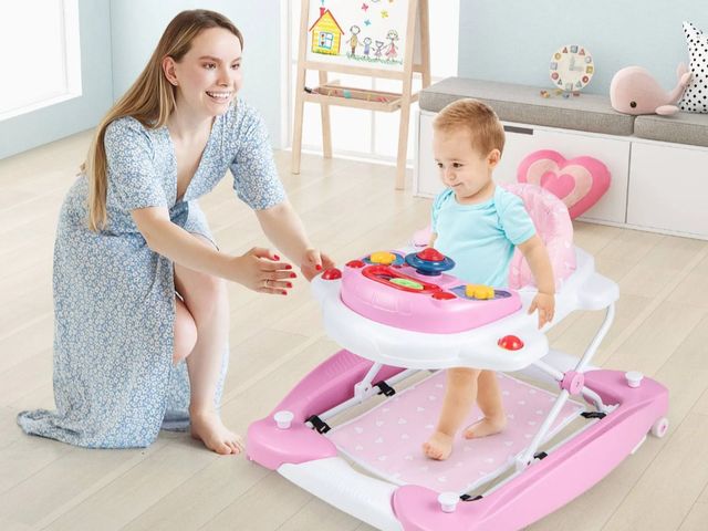 Lot 96-192227 - Costway 6 in 1 Foldable Baby Walker with Adjustable Height, Pink 
New