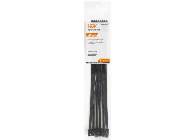 Lot 96-179668 - 200 Pack HDX 11 in. UV Resist Zip Ties,
Black New
