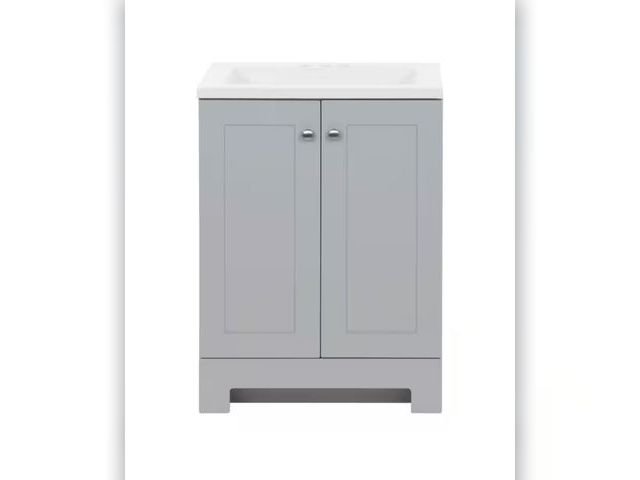 Lot 96-166633 - 25 in. Single Sink Pearl Gray Bath Vanity (Assembled)
Counter top not included 
bottom piece include...