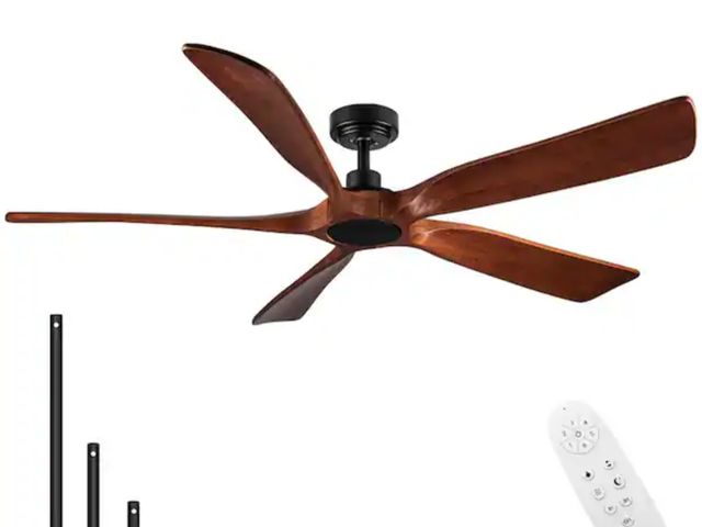 Lot 96-191687 - YUHAO Shamshla 60 in. Indoor Farmhouse Black Wood Ceiling Fan with Remote Control for Living Room or...