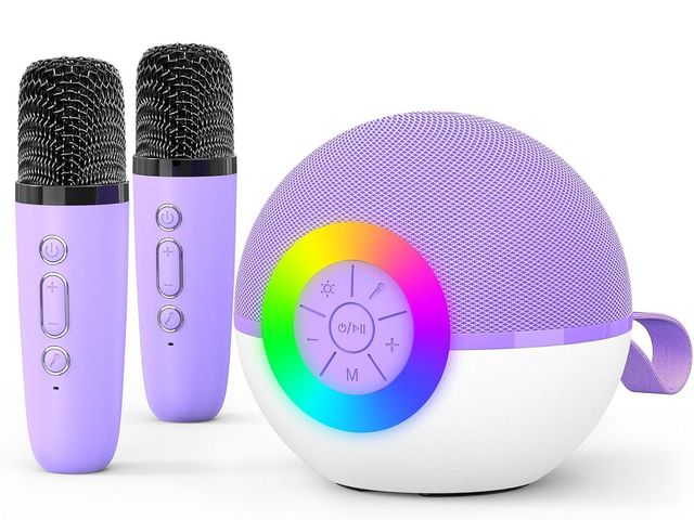 Lot 96-191139 - goopow Mini Karaoke Machine Speaker for Kids Adults, Portable Bluetooth Microphone Song Toys with LE...