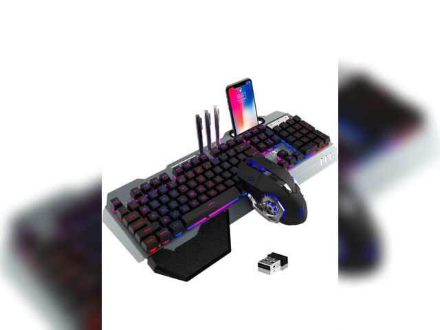 Lot 96-163967 - Wireless Gaming Keyboard and Mouse Combo,Rainbow LED Backlit Keyboard with Rechargeable 3800mAh Batt...