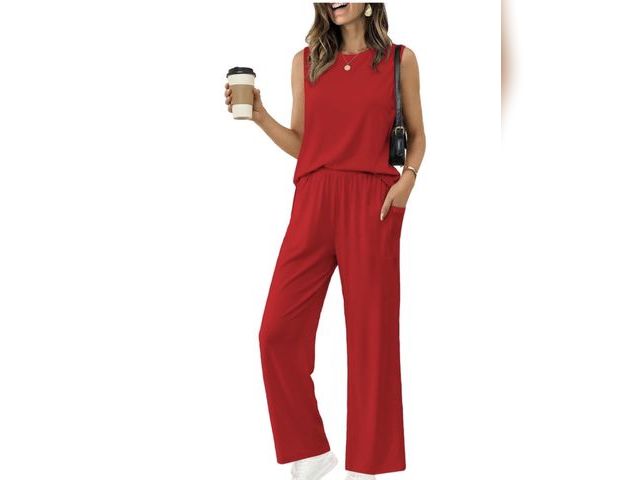 Lot 96-233101 - Ekouaer Women' Two Piece Sets Summer Sleeveless Lounge Sets Matching Pants Airport Travel Outfits Ne...