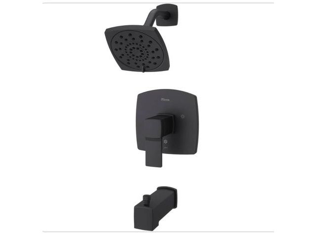 Lot 96-192723 - Pfister Deckard 1-Handle Tub and Shower Faucet Trim Kit in Matte Black (Valve Not Included) MSRP $19...