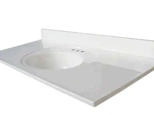 Lot 96-165430 - Glacier Bay
49 in. W x 22 in. D Cultured Marble White Round Single Sink Vanity Top in White
New 
Msr...