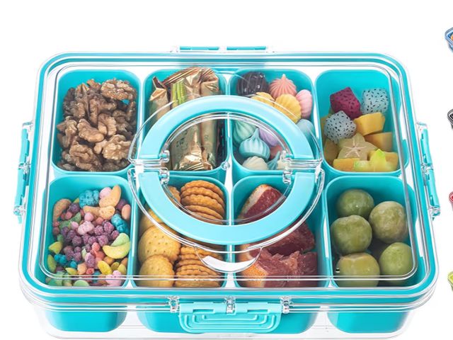 Lot 96-190977 - Divided Serving Tray with Lid and Handle - Snackle Box Charcuterie Container for Portable Snack Plat...