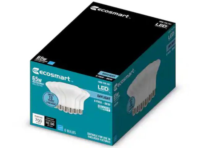 Lot 96-197565 - EcoSmart 65-Watt Equivalent BR30 Dimmable LED Flood Light Bulb Daylight (6-Pack) New