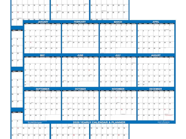 Lot 96-181650 - 32" x 48" SwiftGlimpse 2026 Wall Calendar Erasable Large XL Wet &amp; Dry Erase Laminated 12 Month A...