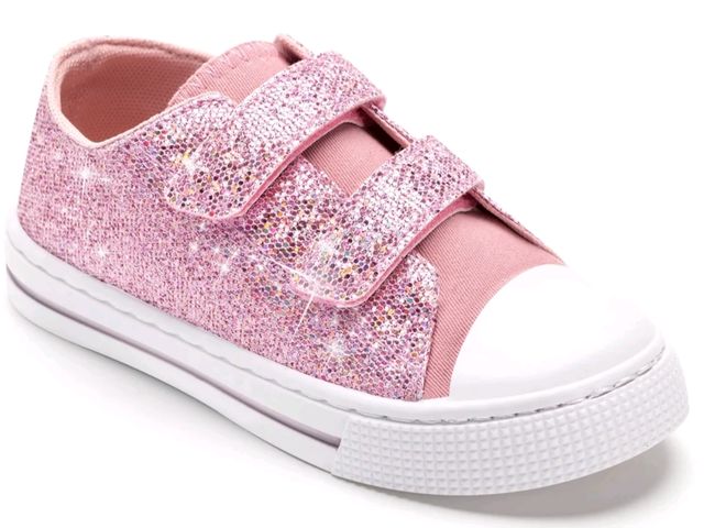 Lot 96-230715 - FUNCOO PLUS Toddler Kids Sneakers Girls Glitter Canvas Shoes with Hook and Loops, Pink Sequins Size ...