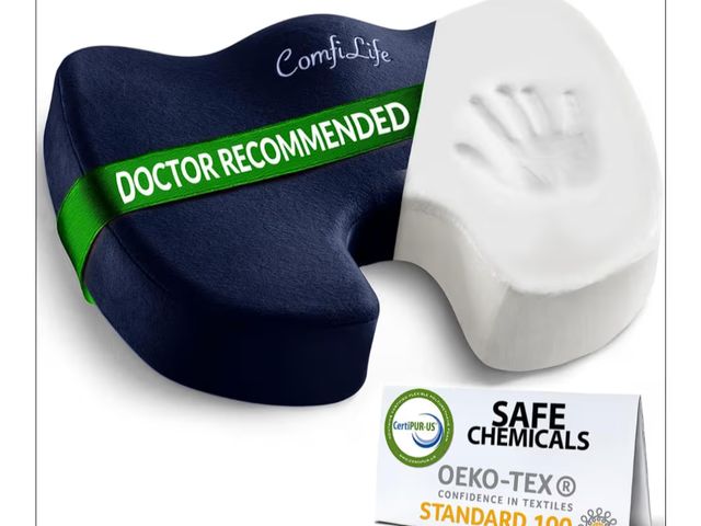 Lot 96-191089 - ComfiLife Premium Seat Cushion – 100% Memory Foam Office Chair Cushion, Back Relief (Navy) New