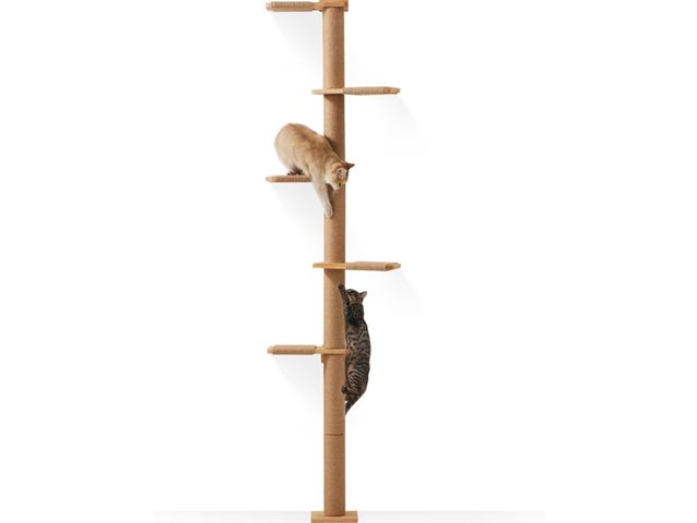 Lot 96-180568 - FUKUMARU Tall Cat Tree, 5 Tier Floor to Ceiling Cats Tower, Wall-Mounted Kitten Scratching Post, Wil...
