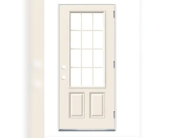 Lot 96-166575 - Jeld Wen 36 in. x 80 in. Steel Outswing Door and 5/8 in. x 3-1/2 in. x 84-5/8 in. MDF Mitered Casing...