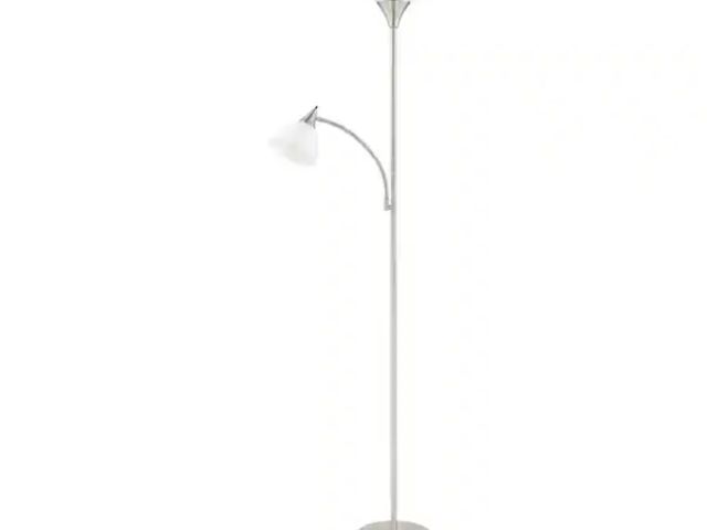 Lot 96-191691 - Hampton Bay 70 in. Brushed Nickel Mother Daughter 2-Light Torchiere Floor Lamp with Plastic Shade li...