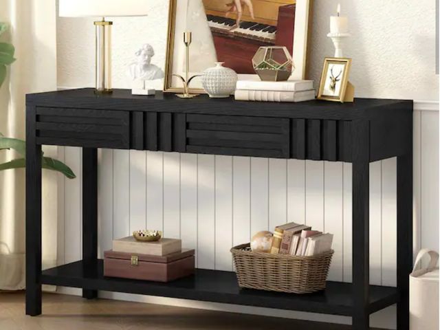 Lot 96-174796 - Polibi 51.3 in. Black Rectangle Wood Console Table Entryway Table New MSRP $350