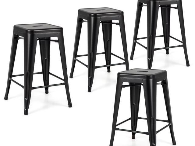 Lot 96-192370 - Costway 24" Metal Bar Stools Set of 4 w/ Square Seat Patio Bar Stools Home Kitchen Black New MSRP $2...