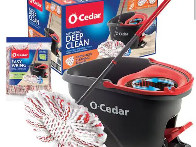 Lot 96-182453 - O-Cedar EasyWring Deep Clean Microfiber Spin Mop w/ Bucket System, 1 Machine Washable Mop Head Refil...