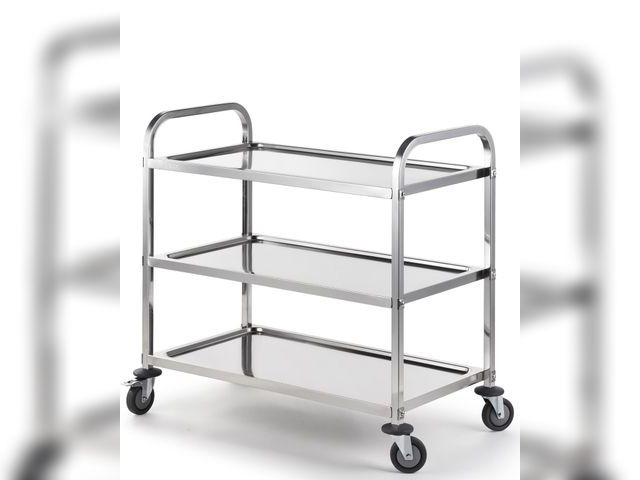 Lot 96-181674 - CURTA Stainless Steel Serving Trolley, 38" L x 20" W x 37" H 3 Tiered Shelf Kitchen Utility Cart, Ro...