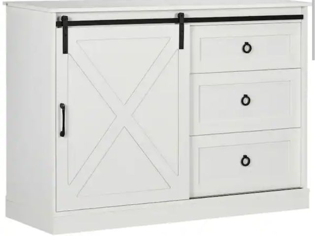 Lot 96-166007 - HOMCOM White Particle Board 47.25 in. W Kitchen Sideboard Storage Buffet Cabinet with Sliding Doors ...