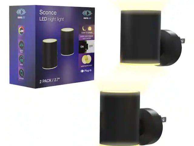 Lot 96-232519 - AURA LED Sconce Cylinder Night Light Plug In Wall 2PK New