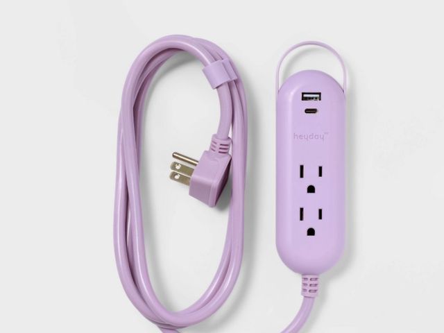 Lot 96-164555 - 6' 2-Outlet Indoor Extension Cord with USB and USB-C Ports Purple - heyday™: Flat Plug,
16 AWG, 6ft ...