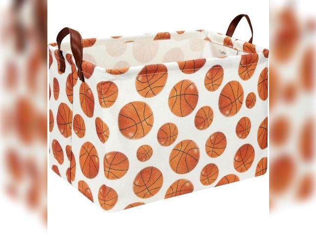 Lot 96-170992 - Rectangle Baksetball Print Storage Basket,Kid Toys Bin with Handles,Room Decor,Gift Basket(Basketbal...