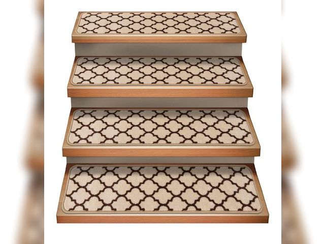 Lot 96-169198 - House, Home and More Set of 15 Attachable Indoor Carpet Stair Treads - Moroccan Trellis Lattice - Va...