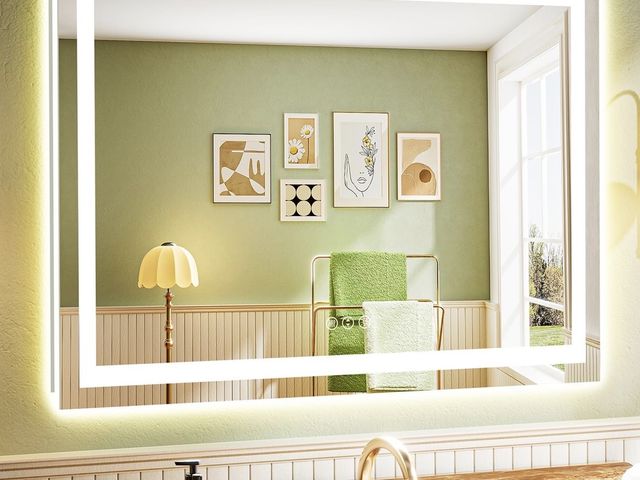 Lot 96-209970 - 50x36 Inch LED Bathroom Mirror with Lights Front and Backlit Lighted Vanity Mirror for Bathroom Wall...