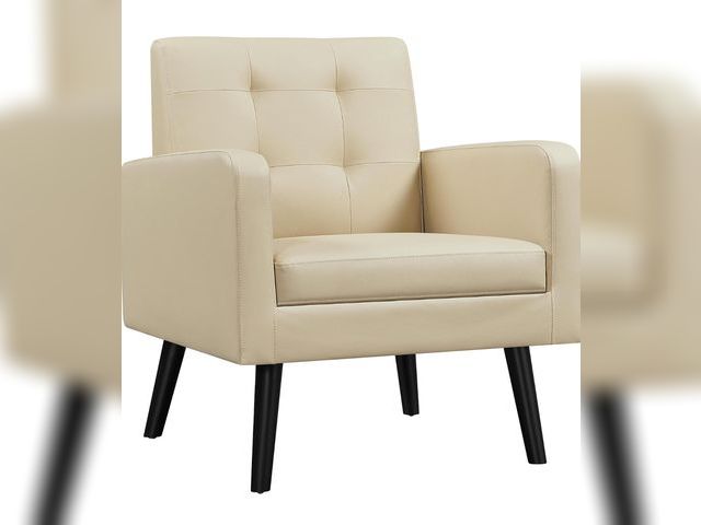 Lot 96-173886 - Yaheetech Mid-Century Accent Chairs, PU Leather Modern Upholstered Living Room Chair, Cozy Armchair ...
