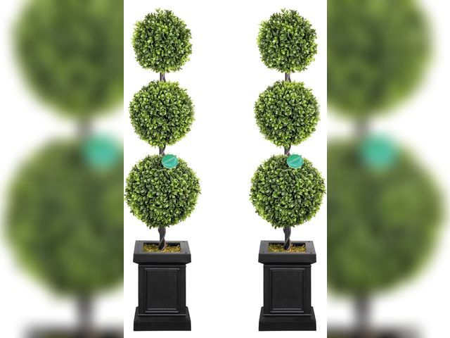Lot 96-187811 - 3.5ft Boxwood Outdoor Topiary Set of 2, Tall All Year Green Fake Plant Topiary Trees Artificial Outd...