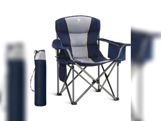 Lot 96-164146 - LET'S CAMP Folding Camping Chair Oversized Heavy Duty Padded Outdoor Chair with Cup Holder Storage a...
