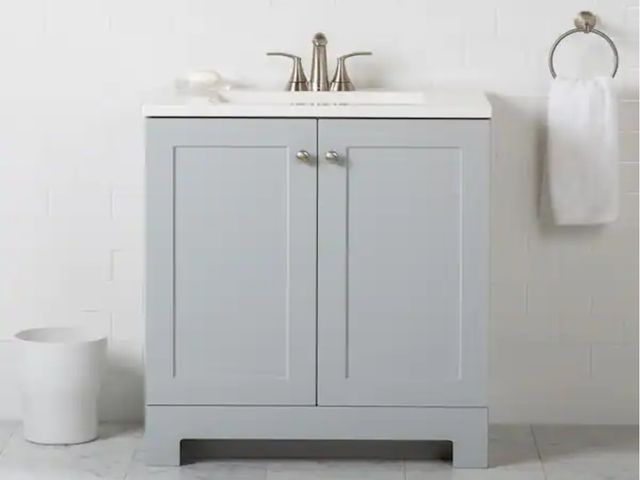 Lot 96-158396 - 30 in. Single Sink Pearl Gray Bath Vanity with White Cultured Marble Top (Assembled)
New 
Msrp $199....