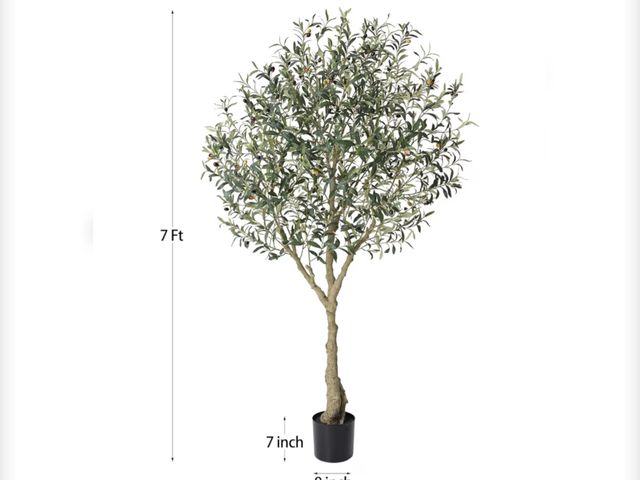 Lot 96-181289 - LOMANTO Olive Trees Artificial Indoor, 7Ft Artificial Olive Plants, Tall Faux Olive Tree, Fake Topia...