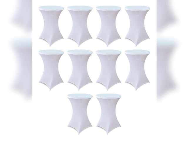 Lot 96-191087 - HAORUI 10 Pack Spandex Cocktail Table Covers, Fitted Round Highboy Stretch Table Cloths for Party, B...