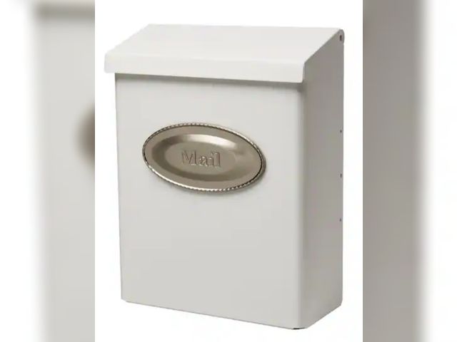 Lot 96-192112 - Architectural Mailboxes
Designer White with Satin Nickel, Medium, Steel, Locking, Wall Mount Mailbox...