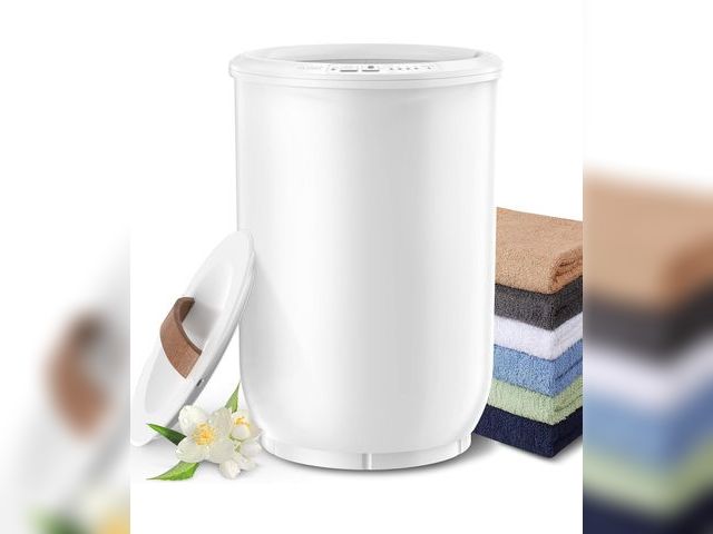 Lot 96-187967 - Large Towel Warmer for Bathroom - Heated Towel Warmers Bucket, Wood Handle, Auto Shut Off, Fits Up t...