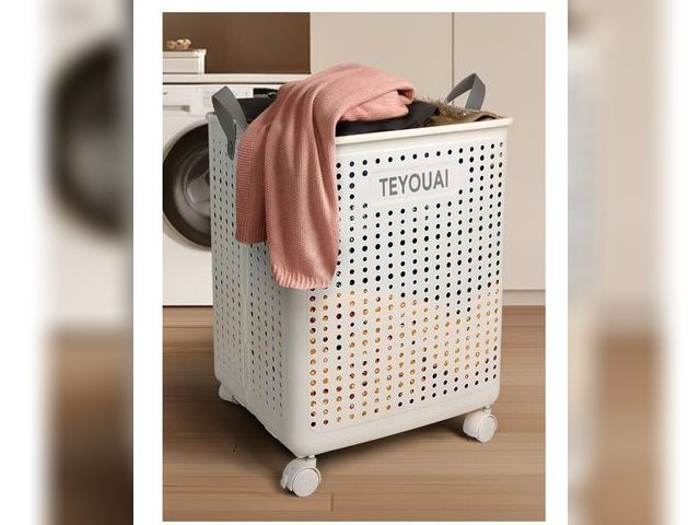 Lot 96-164398 - Rolling Plastic Collapsible Laundry Basket Cube Storage Bin Box Organizer with Wheels Handle Durable...