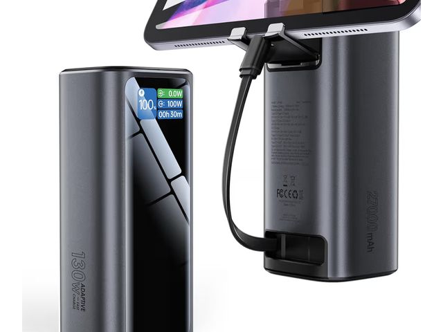 Lot 96-186075 - Laptop Power Bank, 130W Portable Charger with Dual Ports &amp; Built-in Retractable Cable, 27000mAh ...