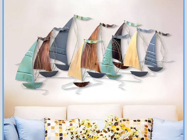 Lot 96-179088 - edaknez Large Metal Sailboat Wall Decor, 51" x 26" Ship Wall Art, Coastal Nautical Boat Wall Art Dec...