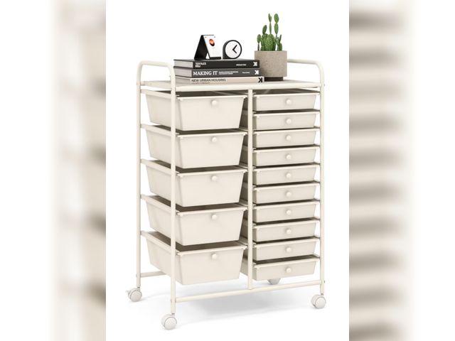 Lot 96-198209 - SlickBlue 15-Drawer Rolling Storage Cart with Metal Frame and Colorful Drawers for Office, Home, and...