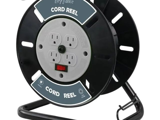 Lot 96-165790 - Extension Cord Reel with 4 Grounded Outlets, Heavy Duty Open Reel for 12/3 14/3 16/3 Power Cords, Po...
