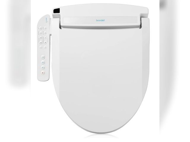Lot 96-171345 - Brondell LT89 Electric Bidet Toilet Seat, Fits Elongated Toilets, White – Side Arm Control, Warm Wat...