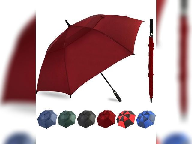 Lot 96-179083 - Automatic Open Golf Umbrella,  Extra Large Oversize Double Canopy Vented Stick Umbrellas, Windproof ...