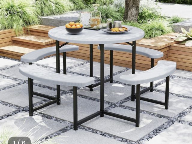 Lot 96-224902 - Round Picnic Table Bench Set with 4 Benches and Umbrella Hole for Patio Lawn MSRP $126.99 New