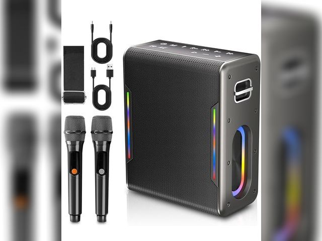 Lot 96-184298 - Karaoke Machine with Two Wireless Microphones, Powerful Portable Bluetooth Speaker for Adults &amp; ...