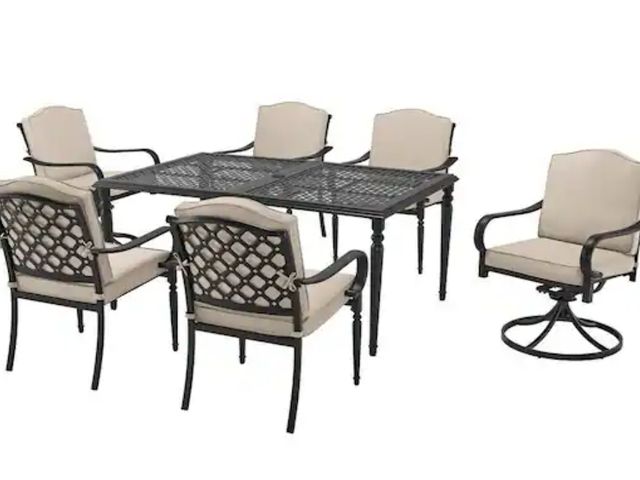 Lot 96-165999 - Hampton Bay
Laurel Oaks 7-Piece Dark Brown Steel Outdoor Patio Dining Set with CushionGuard Putty Cu...