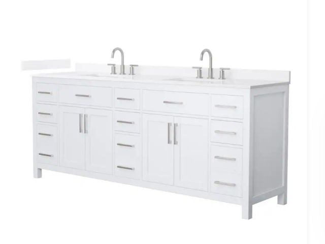 Lot 96-171904 - WYNDHAM Collection Beckett 84 in. Double Freestanding White Bath Vanity MSRP $2789, unused, light cr...