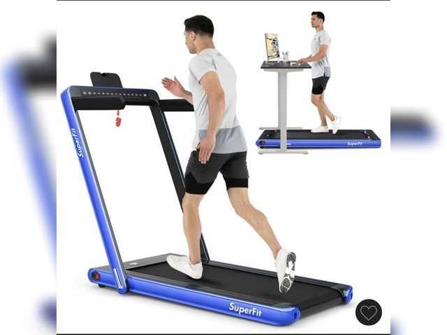 Lot 96-227428 - Costway Up To 7.5MPH 2.25HP 2 in 1 Dual Display Screen Treadmill Jogging Machine
W/APP Control Blue
...