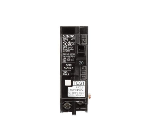 Lot 96-163835 - Siemens 20 Amp 1-Pole Type QPF2 GFCI
Circuit Breaker
New